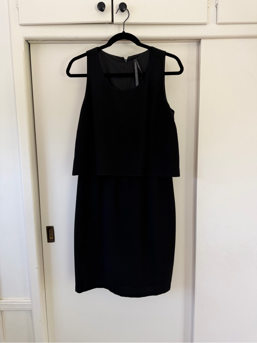 Andrew Marc Black Layered Sheath Sleeveless Dress